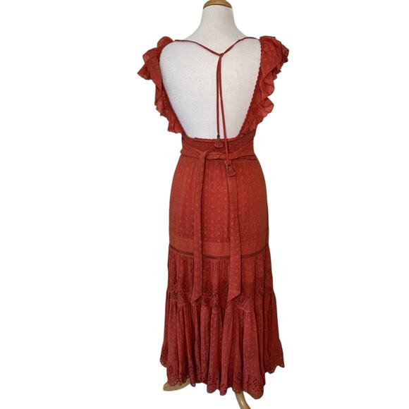 SPELL Daisy Chain Frill Maxi Dress in Copper Size XS - Picture 4 of 12